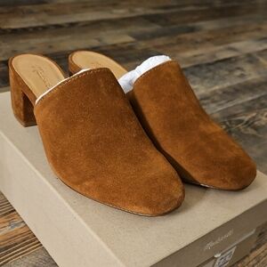 NWT Madewell Brown Mules with Suede Finish and Block Heel